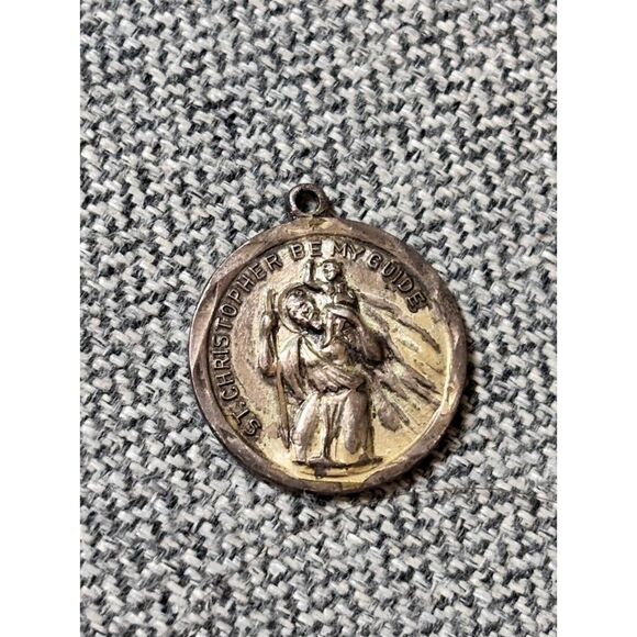 BJI Jewelry - Vintage St Saint Christopher Sterling Silver Religious Medal Pendant Signed BJI